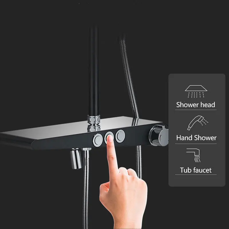 Черный хром золото современный showe комбо набор Многофункциональный душ набор горячей холодной латуни смесители для хранения платформы дизайн