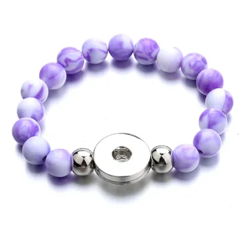 

10pcs mix colors Elasticity Volcanic stone Bead Bracelet fit 18mm Snap Jewelry women Lava stone Bangle