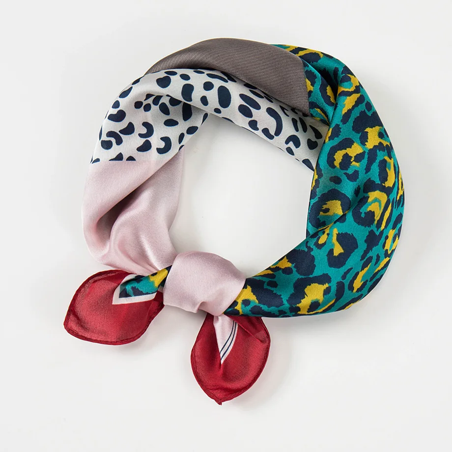 Женский шелковый шарф, шарфы для шеи, Леопардовый квадратный шарф, для офиса, отеля, официанта, стюардесс, платок, кольца - Цвет: WM04-1