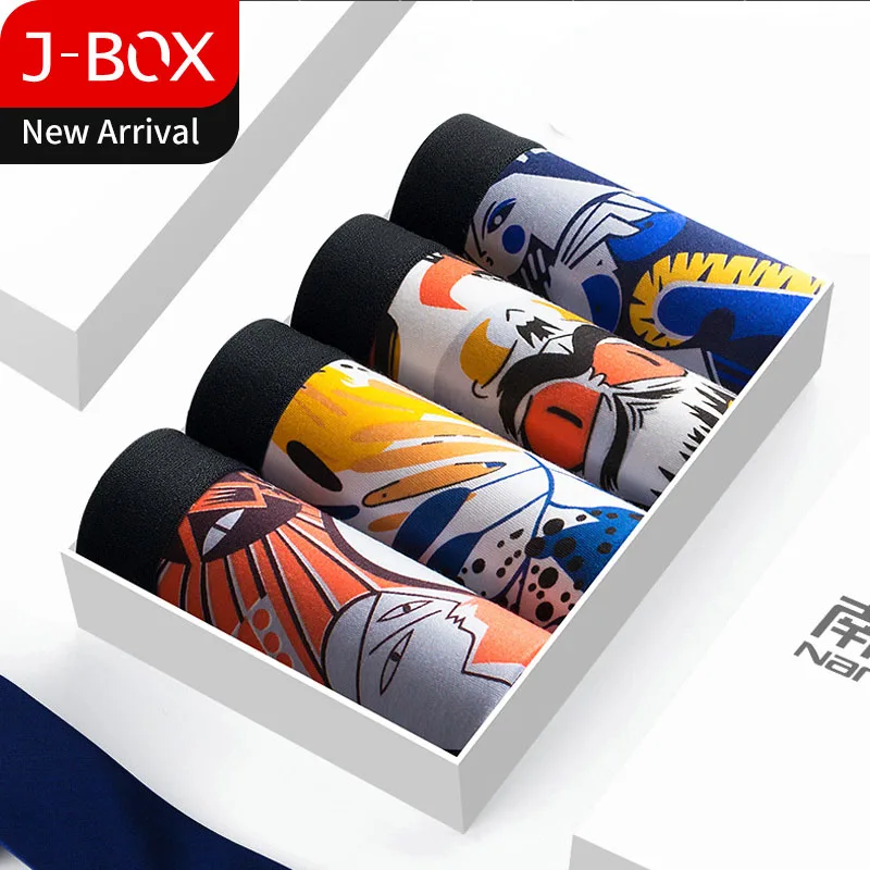 J-BOX, 4 шт./лот, мужское сексуальное нижнее белье, Cueca, Модальные боксеры размера плюс, для полных парней, льняные шорты, трусы для мужчин, трусы-боксеры