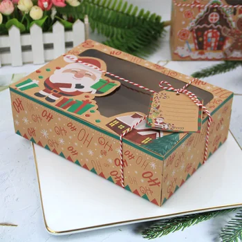 

12pcs Brown Paper Storage Case Bakery Clear Window Gift Christmas Cookie Boxes Muffin Cake Rectangle Large Cupcake Portable