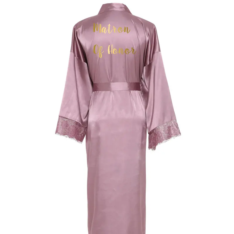 Mauve matron honor Новые шелковые, атласные, с кружевами халаты белая кружевная обувь для подружки невесты Свадебные платья Одежда для невесты на свадьбу, одежда с длинными банный халат; банный - Цвет: Mauve matron honor