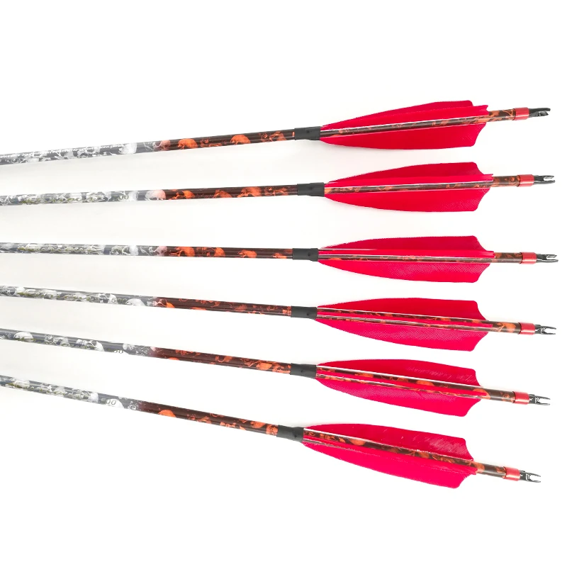 

Pinals RED CAMO Archery Carbon Arrows Spine 500 600 ID6.2 32'' Shaft Turkey Feathers Compound Recurve Traditional Bow Hunting