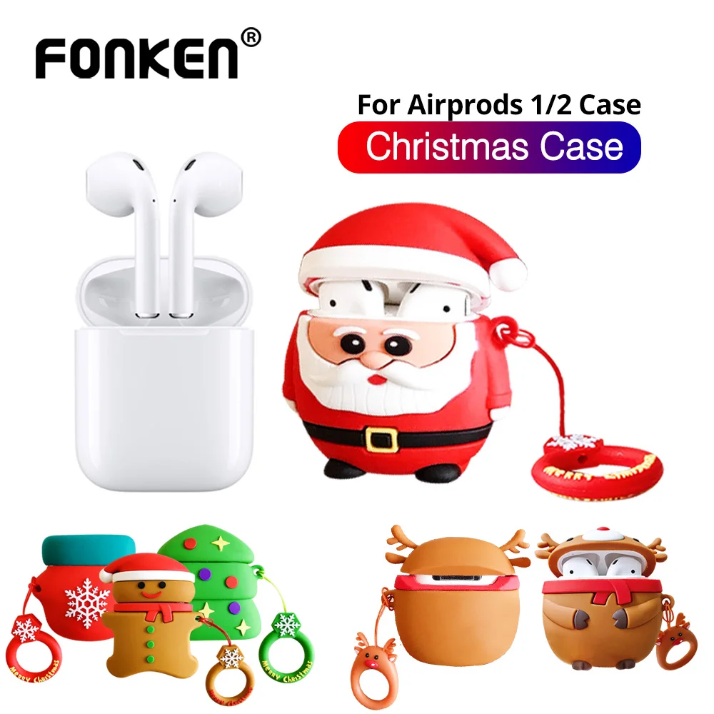 Милый чехол FONKEN для Airpods 1 2, защитный силиконовый чехол с изображением рождественской елки Санты для Apple Air Pods, зарядная коробка