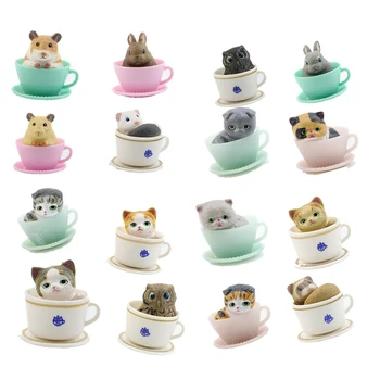 

8pcs/set Mini Kawaii Cup Cat Animals Model Figurine Toy Pocket Cup Puppy Doggy Figure Kitten Cat Pet Collectible Model Girl Gift