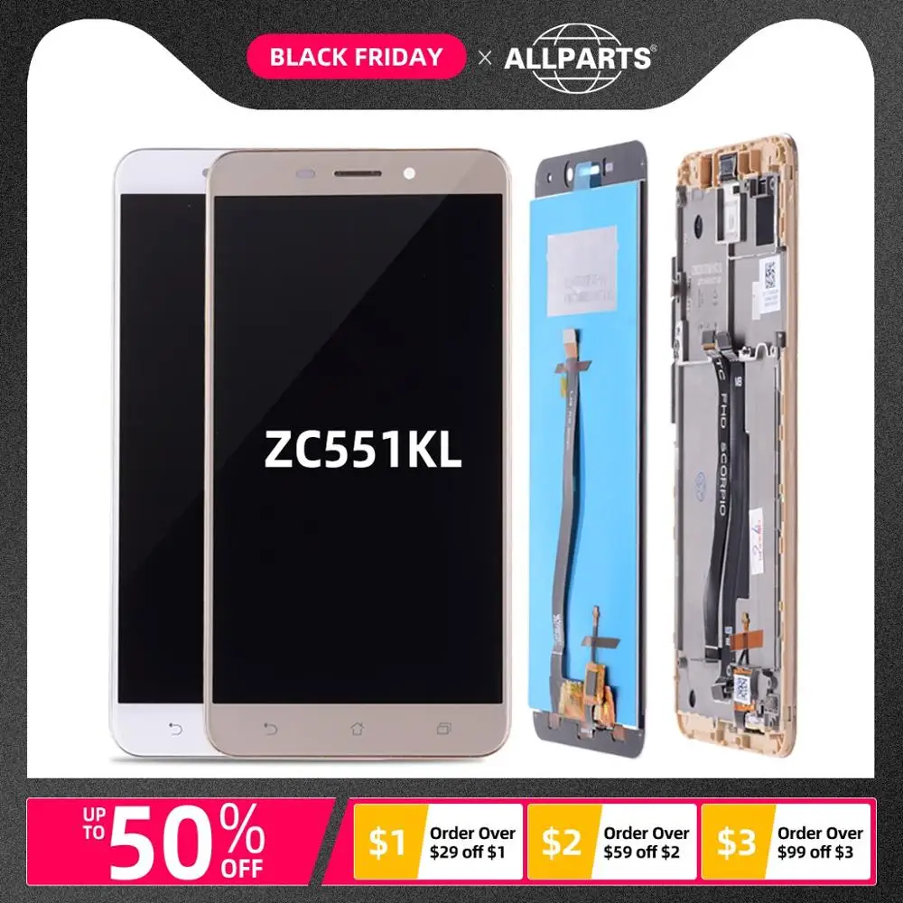 Дисплей для ASUS Zenfone 3 Laser ZC551KL LCD в сборе с тачскрином на рамке Оригинал черный