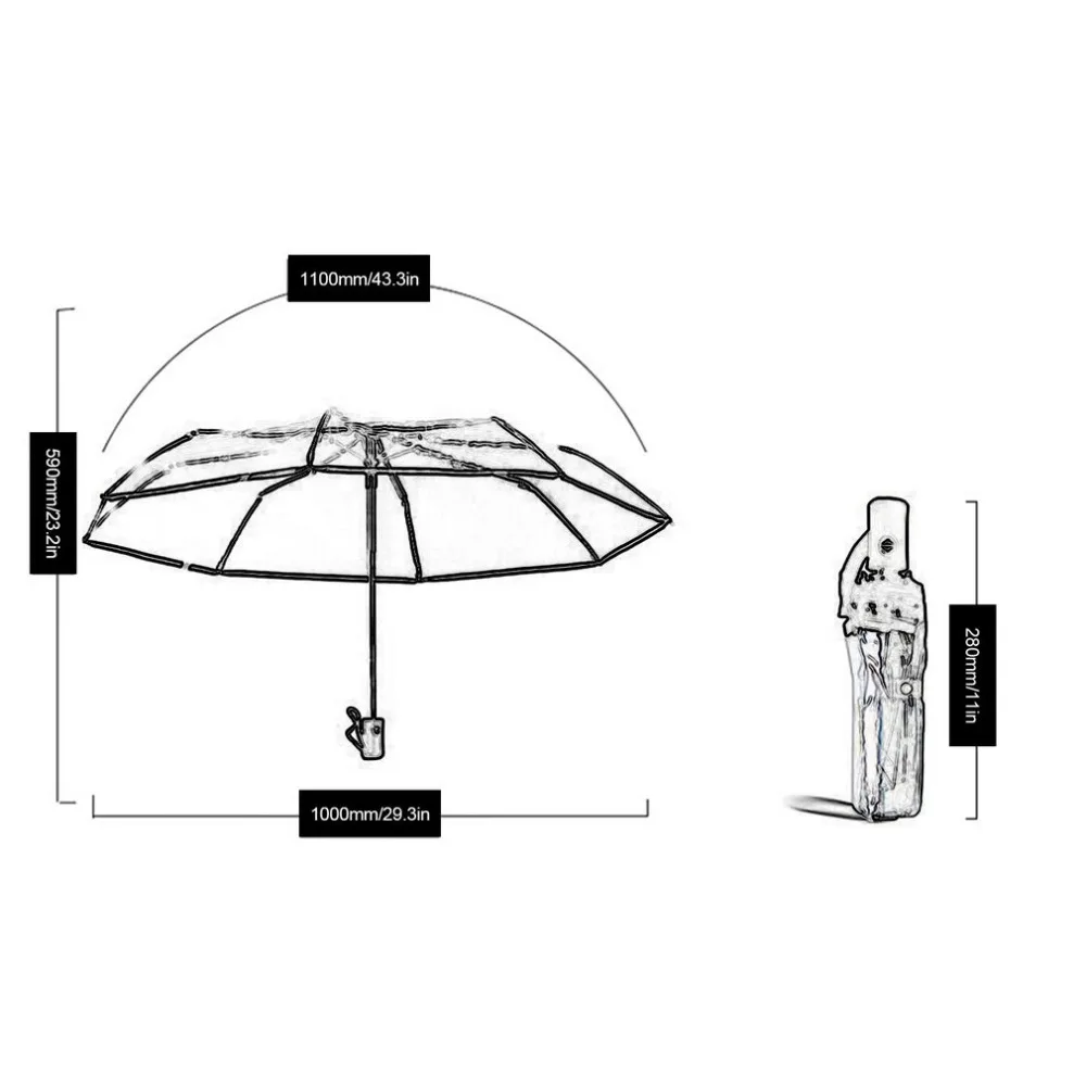 Компактный Полностью Автоматический зонт в три сложения, ясно Ветрозащитный зонты Для женщин Для мужчин 8 ребра непромокаемые прозрачные зонтик подарок
