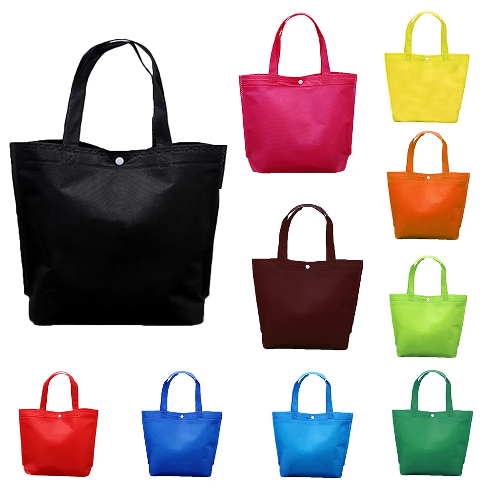 Bolsa de compras con botón plegable reutilizable, bolso de mano no tejido duradero, bolsa de almacenamiento de comestibles, bolsas ecológicas, nueva llegada