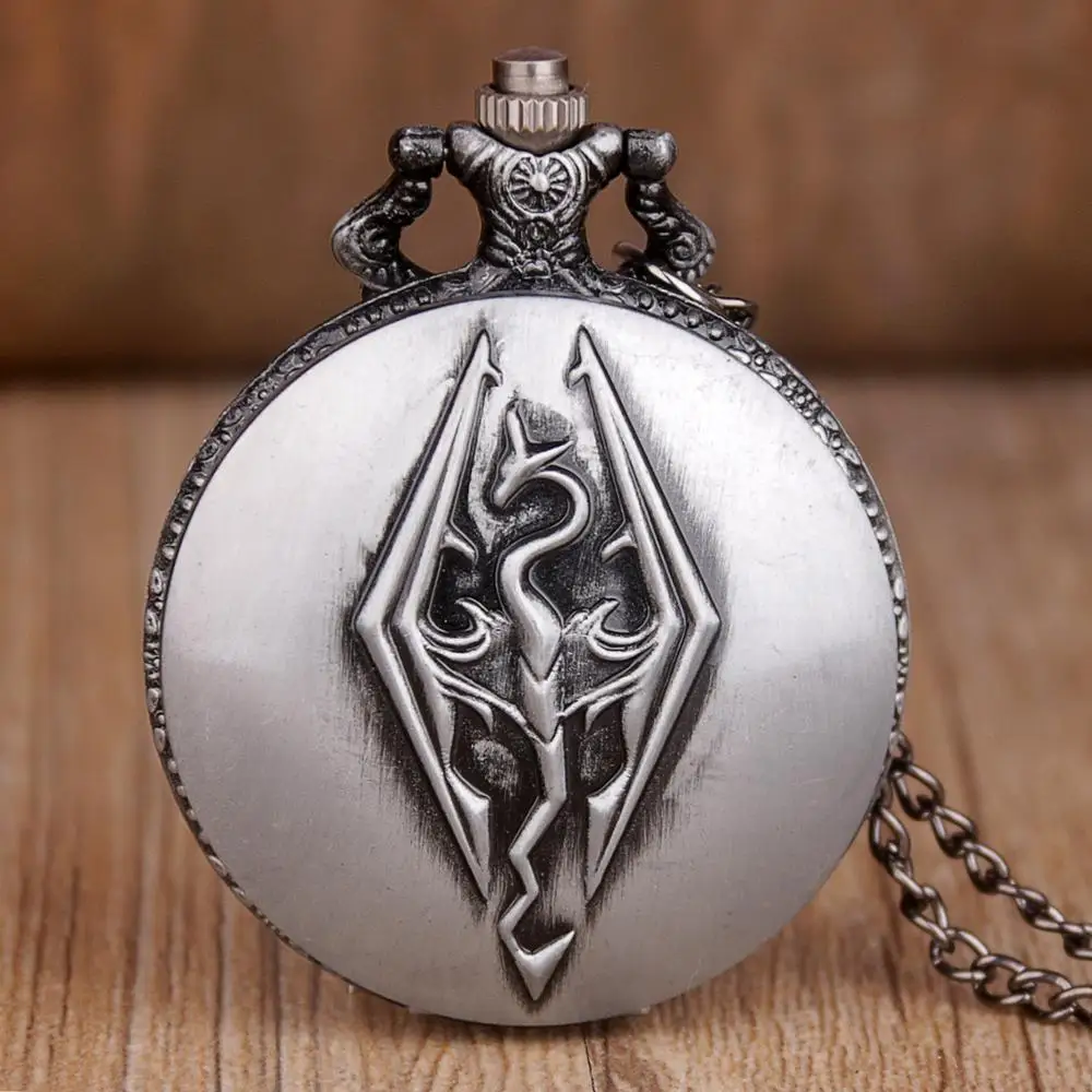 

Vintage skyrim Quartz Pocket Watch With Pendant Necklace Women Men Clock Gifts Fob Watch