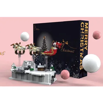 

Locking Christmas Train Village Tree House Christmas Figure Santa's Sleigh Model Building Blocks Toys for Children Gifts Locking