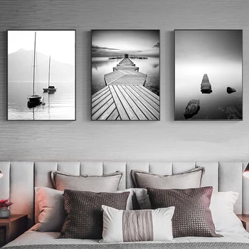 

Black and White Landscape Canvas Painting Stone Wooden Bridge Posters and Prints Wall Art Pictures for Bedroom Decoration