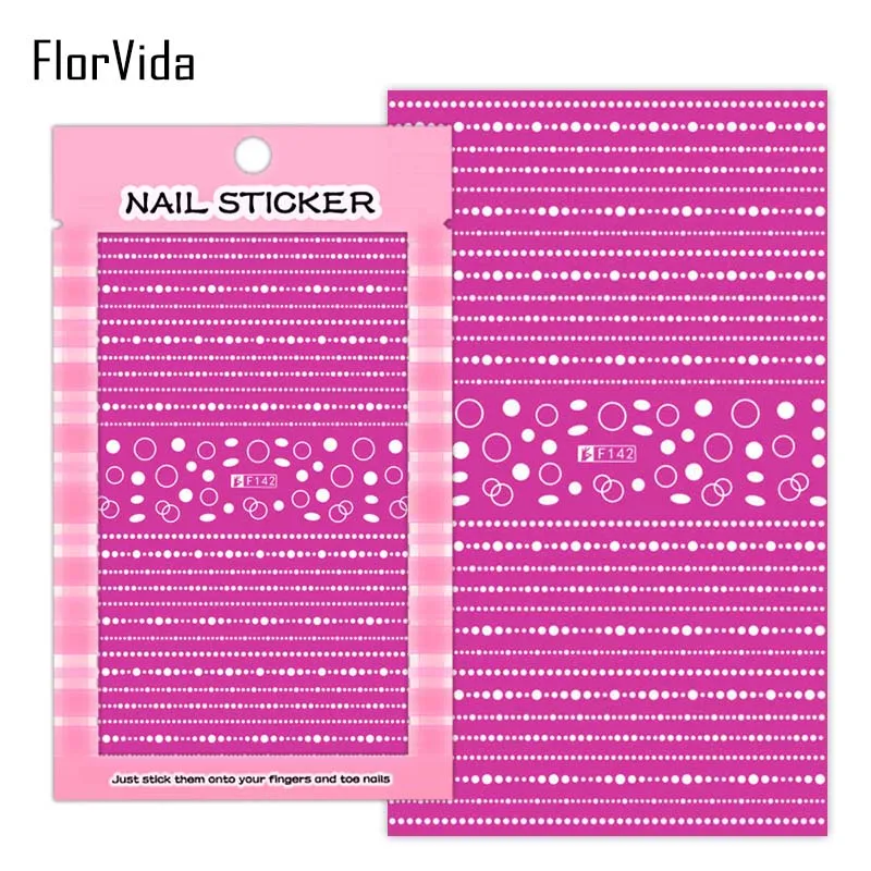 FlorVida F152 клей для ногтей Наклейка s на ногти дизайн драгоценных камней Кот узел линий белый черный Золотой F серии Стикер Маникюр - Color: F142 White