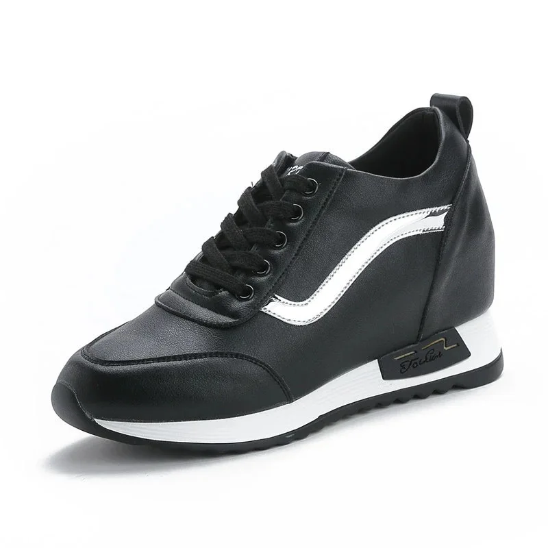 New Autumn Black White Hidden Wedge Heels Casual Shoes Spring Women's Elevator High-heels Boots Women Sneakers 6cm Heels