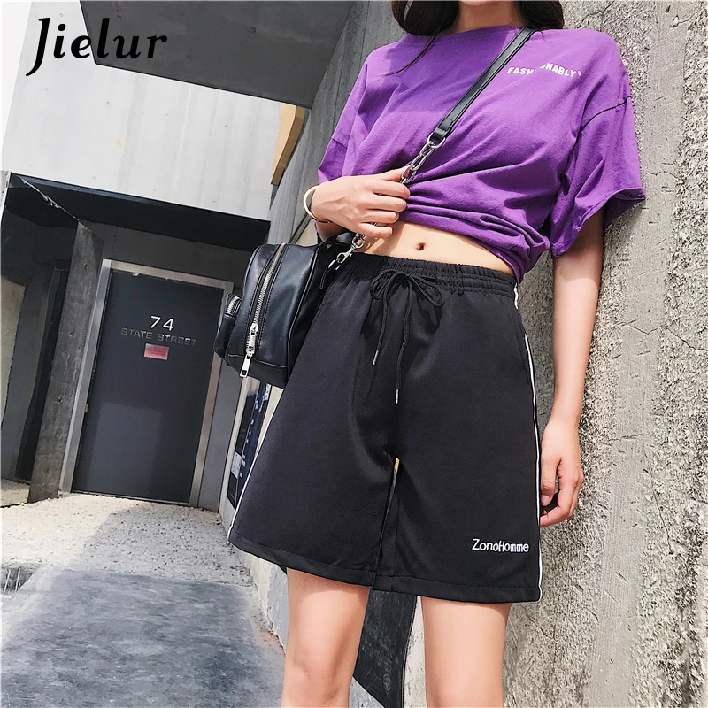 Jielur Harajuku свежие полосатые женские шорты женщин консервативный стиль эластичные