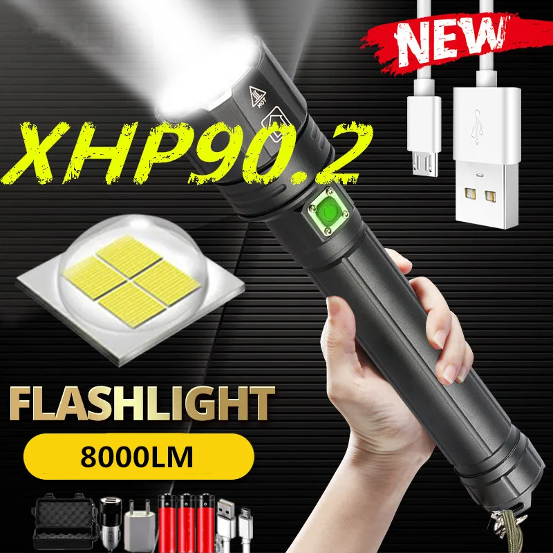 XHP90.2 Ультра мощный светодиодный фонарик 26650 XLamp USB Перезаряжаемый XHP70 Тактический