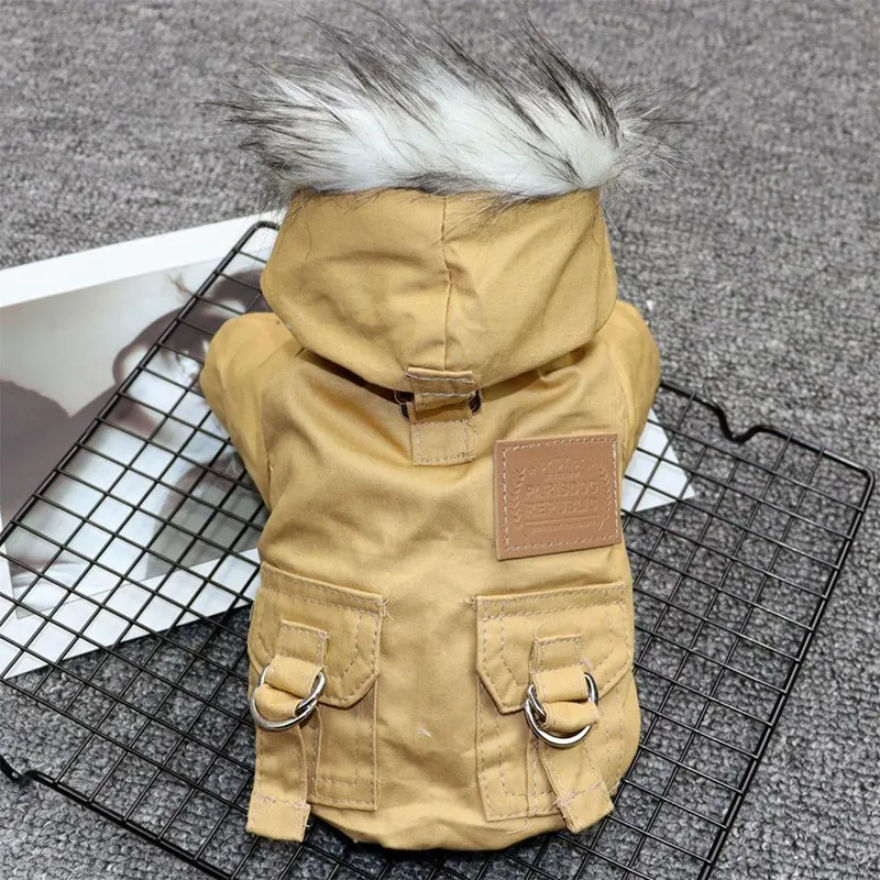 Khaki Одежда для собак, зимняя теплая одежда для собак, зеленое пальто, комбинезон, утолщенная Одежда для питомцев, для Йоркшира, плюшевые собаки костюм Одежда для щенков, куртки - Цвет: Khaki