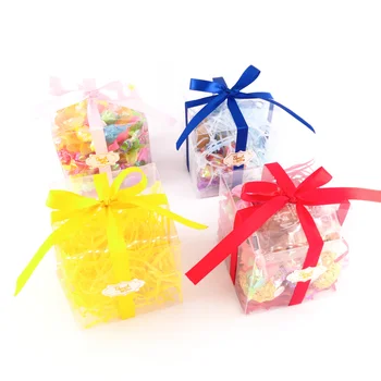 

Square Transparent Plastic Candy Boxes Party Wedding Gift Box With Ribbon Decor Baby Shower Thank You Bags Gift Bag Packaging