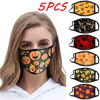 

5PC Halloween Print Cloth Face Mask Face Shield Washable Mouth Mask Breathable Mouth Cover Reusable Windproof mondmaskers