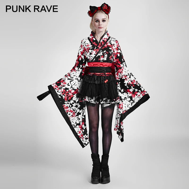 PUNK RAVE Lolita Three-piece Japan Kimono Rabbite Princess Dress Tail Big Ribbon Belt Harajuku Cosplay Party Sweet Maid Clothing | Женская