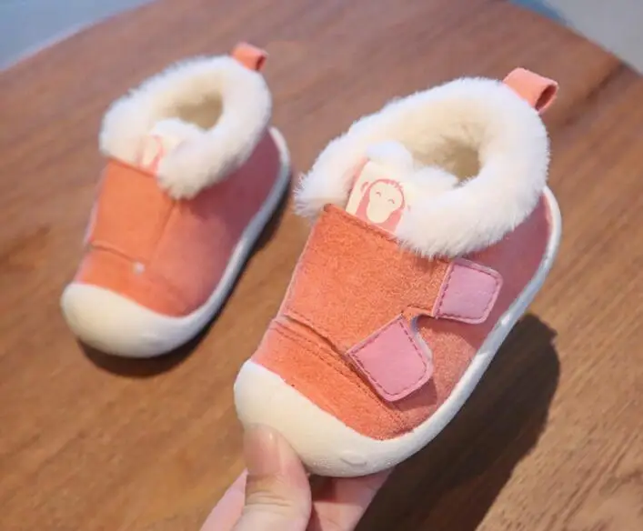 Г. Новая зимняя мягкая обувь для малышей из хлопка и бархата, нескользящая Нескользящая детская обувь - Цвет: Розовый