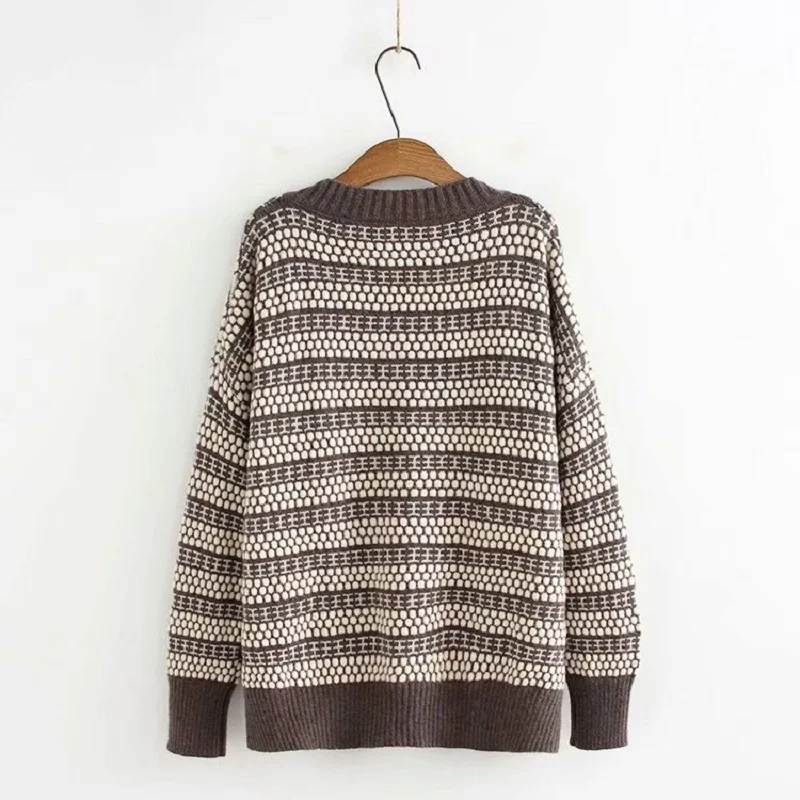 Sweaters Pullovers Plus Size Autumn Winter Women V neck Striped Casual Pullover Sweater Lady