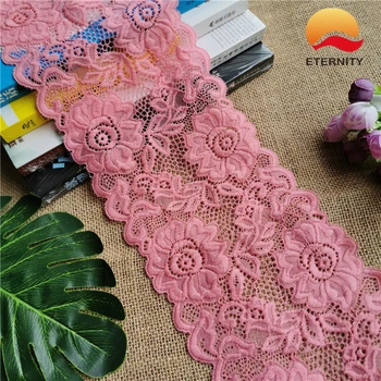 

E1501*14CM Lace elastic lace fabric ribbon for fabric Rose red wedding elastic lace decoration white large edge