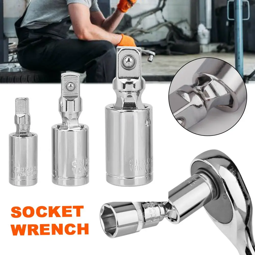 

3pcs/set Universal Socket Wrench Durable 360 Degree Rotary Head Ratchet Wrench Socket Adapter Extension Bar 1/4" 3/8" 1/2