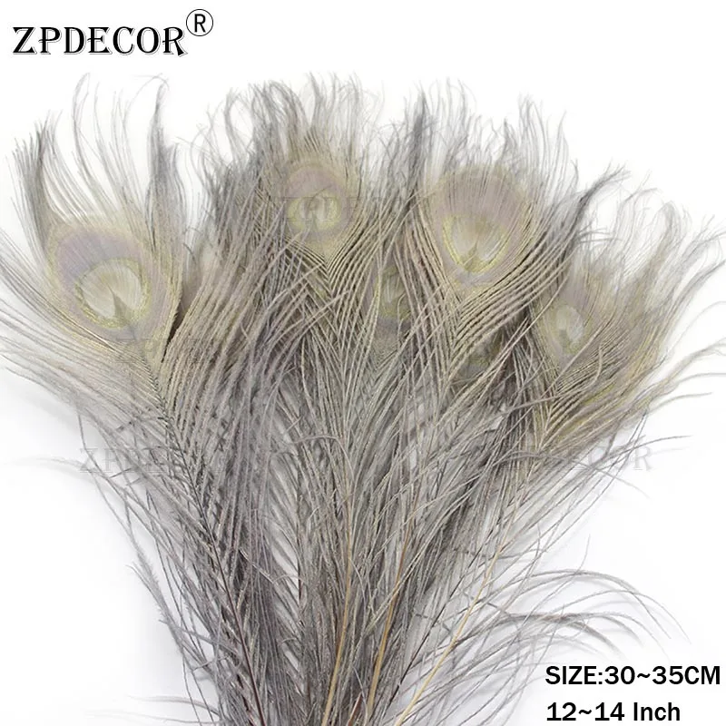 Zpdecor 30-35 см Перья павлина для поделок - Цвет: Серый