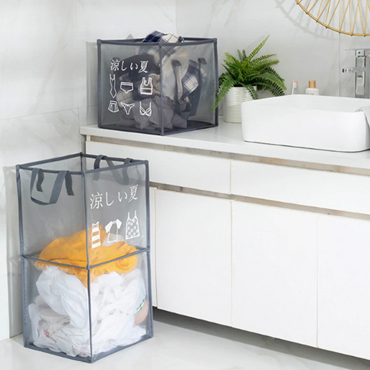 

2020 New Hot Fashion Cloth Storage Basket Mesh Square Box Sundries Sorting Stand Large Capacity Side Handles Holder