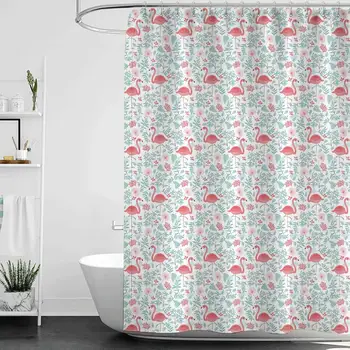 

Shower Curtains Jellyfish Flamingo,Rich Botanical Composition with Abstract Ornate Nature Flourish Fantasy,Seafoam Coral White