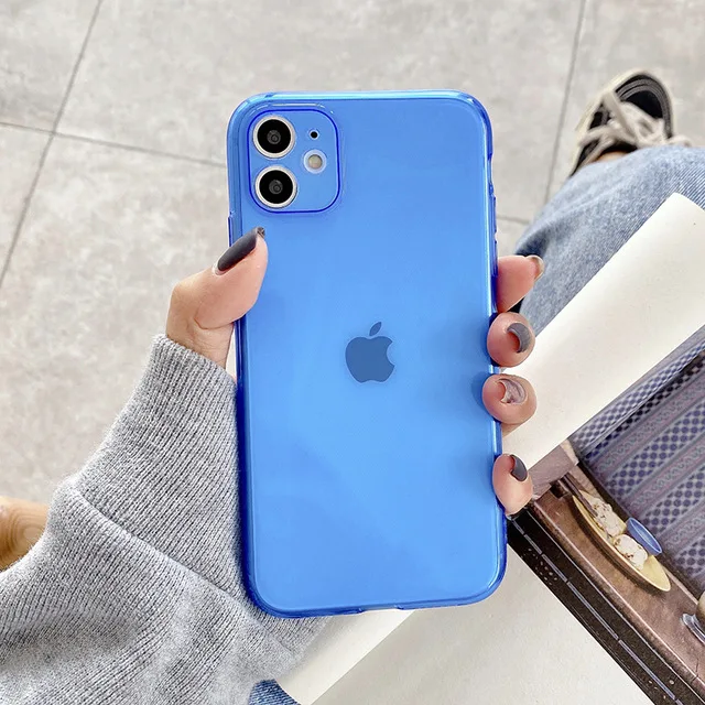Colorful Transparent Shockproof Frame Phone Case for IPhone 11 Pro X XS XR Max 10 8 7 6 12 Plus Soft TPU Protection Back Cover Blue