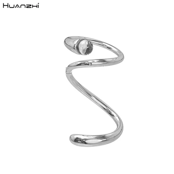

HUANZHI 2020 New Silver Plated Snake Spiral Curve Ring Clear Crystal Opening Adjustable Ring for Women Men Party Jewelry Gift