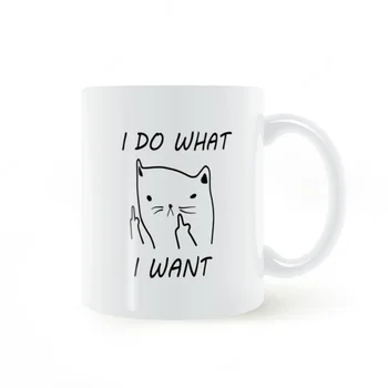 

320mL Cute Middle Finger Cat Cartoon Water Cup Milk Coffee Ceramic Mug Home Office Collection Cups Boy Girl Festival Gifts