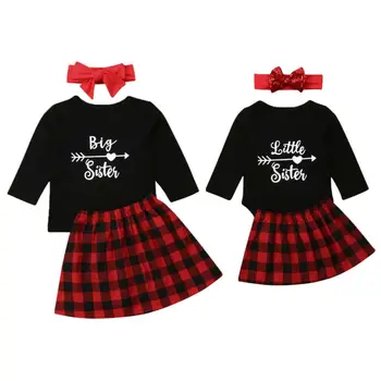 

Xmas 3PCS Big Little Sister Matching Outfit Tops T-Shirt Baby Girl Romper+Skirt+Headband Party Baby Clothing Set