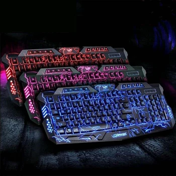 

Backlight Gaming Keyboard USB Wired 114 Keys Letters Glowing Keyboard for Game and Work English Normal