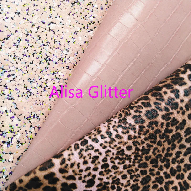

1PCS A4 SIZE 21X29cm Alisa Glitter PINK Glitter Fabric, Leopard Faux Leather Fabric,Synthetic Leather PU for Bow DIY G47C