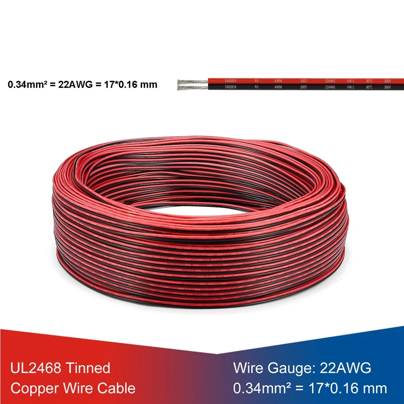 UL2468 2Pin Electrical Wire Connectors LED Cables 22AWG IEC PVC Insulated Strip Cable For 3528 5050 Led Light Solar Panel Fan |