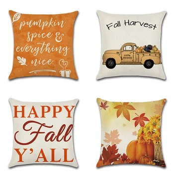 

Pillowcases Decor Homw Thanksgiving Theme Pillow Case Fall Pumpkin Car Bumper Decorative Cushion Cover Linen 45*45cm Embroidered