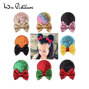 

1 pair Glitter Hair Bows Hairgrips 3" Minnie Ears Sequin Bow Hair Clips For Kids Girls Christmas Party Hair Accessories