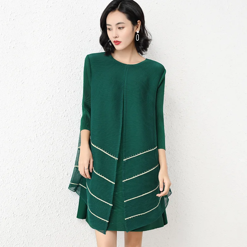 

Платье миди женское Плиссированное в полоску, с рукавом 2021