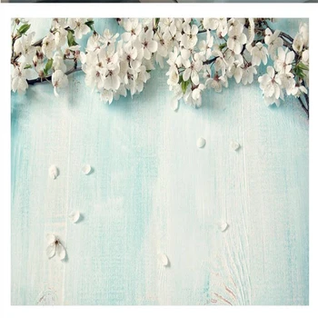 

Custom wallpapers Small fresh blue wood grain cherry blossom 3d stereo wallpapers TV background wall painting