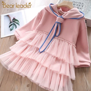 

Bear Leader Girls Dresses New Spring Girl Princess Dress Long Sleeve Sweet Bow Tie Collar Kids Dresses Hooded Children Clothing