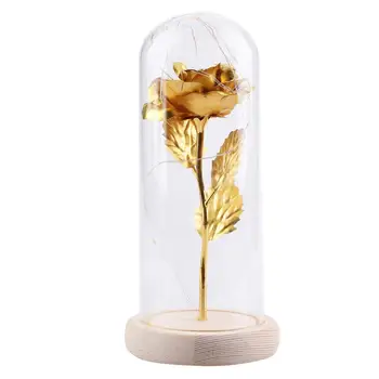 

Luminous Immortality Romantic Rose Flower Gold Foil Rose Eternal Flower Glass Cover Gift Valentine'S Day Flowers Party