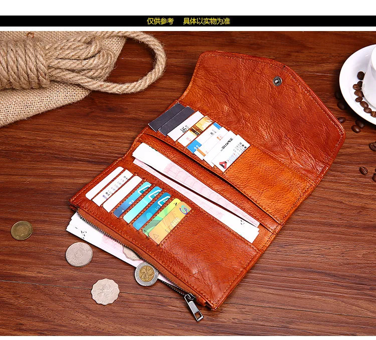 Men's natural leather wallet long handbag multi Card Leather Wallet genuine leather long wallet