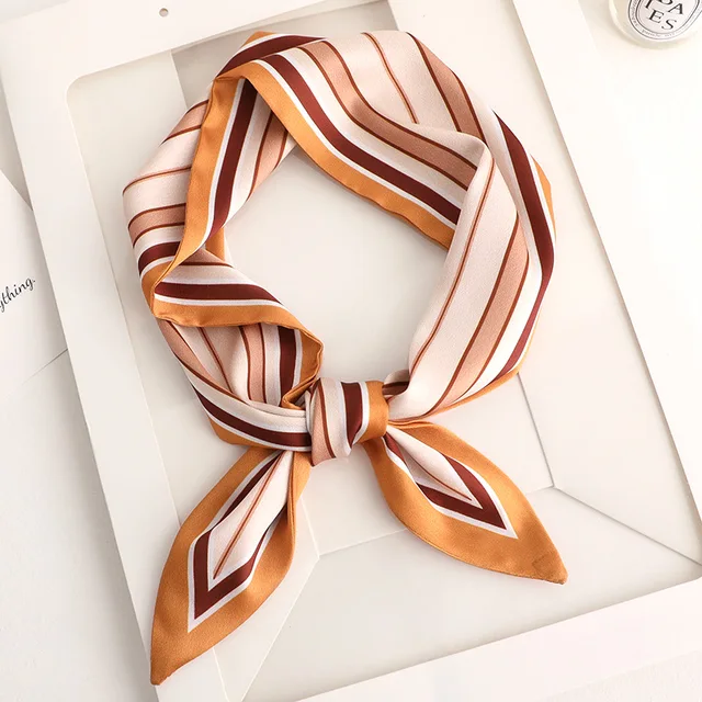 Sweet Love Print Women Small Silk Scarf Handle Bag Ribbons Female Head Scarves Sharp angle Green 90*10cm 55