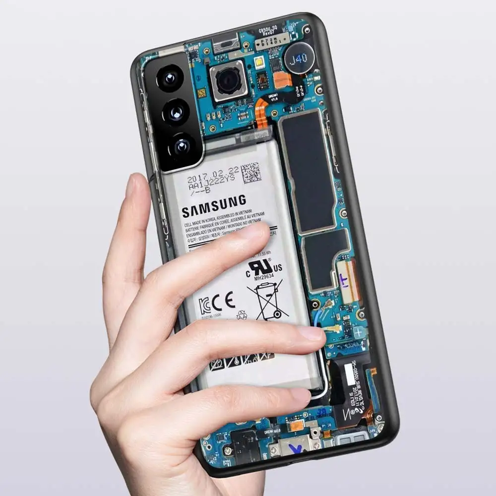 Sleek Silicone Black Phone Cover with Circuit Board Design