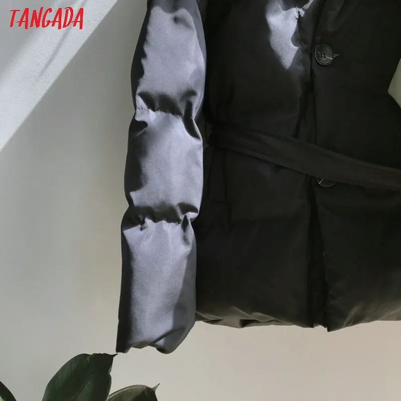 Tangada, женские черные парки больших размеров с поясом, толстые,, отложной воротник, на молнии, с карманами, женское теплое зимнее пальто ATC13