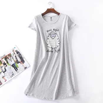 

Women's Summer Cotton Short Sleeve Cartoon Printed Home Nightdress Women Sexy Lingerie Underwear Erotic Dress