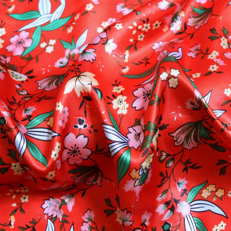 1 Meter x 1,48 Meter weicher, seidiger Satinstoff als Futter für Schal, Robe, DIY-Material, Retro-Blumenmuster – Detail 14