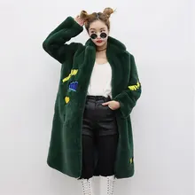 Новые зимние модные пальто из искусственного меха кролика корейские женские свободные блестящие длинные пальто с рисунком улыбки Большие размеры меховые куртки пальто